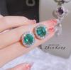 Nuevos y elegantes pendientes de diamantes verdes Paraiba, versátiles, sencillos y lujosos, con forma de huevo de paloma ovalado, pendientes retro para mujer.