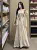 Vestido francés de talla grande para mujer con figura de pera, conjunto de dos piezas de vestido tirantes estampado vintage de otoño con cárdigan hueco de manga larga