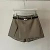 Shorts de Alfaiataria Feminino 2026 Outono Versátil Cintura Alta Irregular Cor Sólida Saia Evasê