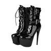 Botas de Caña Baja de Comercio Exterior Otoño/Invierno para Mujer Punta Redonda Charol Transfronterizas Tallas Grandes Botas de Mujer Tacón Súper Alto Botas Martineras Cremallera Lateral Botas de Piel