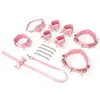 Set de moño rosa brillante de cuero para accesorios SM eróticos, esposas para entrenamiento de sirvienta, productos para adultos venta al por mayor de fábrica y entrega
