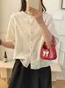 Estilo Coreano Novo Modelo Gola Alta Acabamento em Renda Cor Sólida Blusa Feminina Manga Curta Caimento Solto Oversized