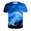 2021 Nuevo Verano para Hombre Europeo y Americano Transfronterizo Nueva Moda Patrón de Lobo 3d Camiseta de Manga Corta para Hombre
