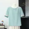 Conjunto de verano para mujeres de mediana edad y mayores, camiseta de manga corta estilo chino, top casual para madres, ropa de abuela, camisa ligera de talla grande