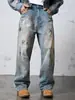 Jeans Holgados de Pierna Ancha para Hombre Hme, Pantalones Casuales Rectos Vintage Desgastados, Comercio Transfronterizo Europeo y Americano