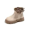 Ins Botas de Cuero Francés 2026 Otoño/Invierno Nuevo Estilo Versión Coreana para Niñas Botas Martin con Cuadros de Houndstooth y Lazo Botines Cortos con Plus de Terciopelo