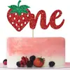 Decoración de Pastel de Fresa Enchufe Tema Primer Cumpleaños de Bebé Fruta Decoración de Pastel de Fresa Enchufe
