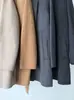 Casaco Longo - Gola alta, cinto de couro genuíno, casaco de cashmere com gola alta e abotoamento diagonal, casaco de cashmere de comprimento médio com cinto