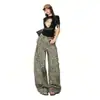 Jeans de Pierna Ancha Holgados Adelgazantes de Cintura Media con Estampado de Leopardo Vintage Lavado Estilo Americano Nuevos de Moda Verano 2026