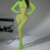 Lencería Sexy Transparente Calada de una Pieza, Estilo Europeo y Americano Ajustada de Malla Roja Transparente con Mangas Largas, Transfronterizo