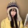 Gorro de Punto Cálido de Invierno Estilo Fair Isle para Mujer, Forrado de Felpa y Espeso, Protección contra la Nieve al Aire Libre, Orejeras a Prueba de Frío, Gorro de Lana Lei Feng