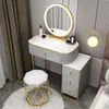 Tocador de Lujo Ligero para Dormitorio, Mesa de Maquillaje Moderna Minimalista para Apartamento Pequeño, Estilo Celebridad de Internet Nórdico con Gabinete de Almacenamiento Integrado