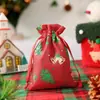 Bolsa de presente de Natal em tecido de bambu personalizada com estampagem em folha de ouro e serigrafia, bolsa com cordão para presentes de Natal e armazenamento