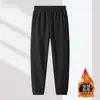 Pantalones deportivos elásticos de alta gama para hombre para otoño e invierno, talla grande, estilo de negocios, forrados de polar, resistentes a las arrugas, holgados de pierna recta, joggers casuales