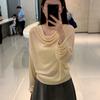 Blusa de Tricô de Manga Longa, Ombro a Ombro, Gola Swing, High-End, Tamanho Plus para Mulheres, Novo Estilo de Outono para Mulheres Curvilíneas, Elegante, Relaxada e Emagrecimento