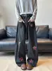 Calça Jeans Masculina Patchwork de Estrelas Xadrez com Bolso Traseiro Invertido, Design Retro High Street Americano, Calça Larga Solta
