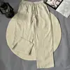 Calça Casual de Cânhamo Estilo Novo Primavera e Verão, Calça Harem Retrô Artística, Calça de Cintura Alta Elástica de Perna Larga Solta e Respirável