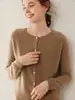 Suéter de Cachemira Pura para Mujer Otoño e Invierno Ajuste Delgado Cuello Redondo Manga Raglán Cárdigan Top de Manga Larga Tejido de Punto Capa Base