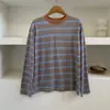Camiseta de Manga Larga a Rayas con Bloques de Color Estilo Retro Coreano para Mujer Corte Holgado Casual Perezoso Cuello Redondo Ropa Exterior Capa Base Otoño