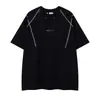 Ropa para Hombre Ins Retro Americano Camiseta Negra de Manga Corta con Hombro Caído, Estampado de Caballo en Racimo y Diseño de Letras, Peso Pesado Holgada Estilo High Street