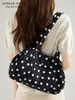 Bolsa Tote com Estampa de Bolinhas Estilo Coreano 2025, Grande Capacidade para o Dia a Dia e Viagem, Bolsa de Ombro de Nylon com Grande Capacidade