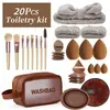 Novo conjunto de 20 peças de pincéis de maquiagem e esponjas de beleza com bolsa para pincéis, incluindo 8 pincéis de maquiagem, pincéis para sombra, pincel para pó solto e pincel para blush.