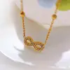 Colar Retro Transfronteiriço Amazon Símbolo do Infinito Número 8 para Mulheres com Strass, Banhado a Ouro 18K, Fashionável Cheio de Strass Luxo Leve