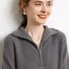Tejido de cachemira con cremallera gruesa y solapa, tejido de punto para mujer, nuevo suéter de otoño e invierno, holgado, casual, versátil, prenda exterior, tejido de punto de manga larga