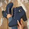 Botas de mujer de talla grande para comercio exterior europeo y americano, nuevo modelo de otoño 2026, botines de tacón alto con cremallera lateral y tacón grueso, botas de combate con cordones