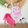 2026 Novo Modelo Maiô Infantil Conjunto de Três Peças para Meninas, Roupa de Banho de Duas Peças para Crianças Pequenas, Roupa de Banho Roxa para Exportação