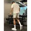 Shorts Pretos de Seda de Gelo de Secagem Rápida para Homens, Calças Casuais Esportivas de Fitness de Verão, Shorts de Corrida, Comprimento até o Joelho, Estilo Americano