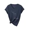 Camiseta de manga corta con cuello en V, linda, divertida y versátil para mujer, con diseño de puño de gatito, de Amazon Wish, comercio electrónico transfronterizo, en stock para usar en capas