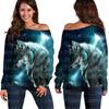 Sudadera de Mujer con Hombros Descubiertos y Estampado Digital 3D de Lobo, Estilo Europeo y Americano Nuevo, Top de un Hombro para Mujer, Camiseta Básica para Mujer, Venta al por Mayor