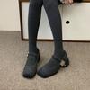 Sapatos Mary Jane de Lã Cinza Retrô com Pelo para Roupas de Inverno Femininas 2025 Novos Sapatos Franceses de Salto Grosso com Forro de Lã