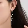 Brinco de Clipe Folha de Zircônia Pérola Longo Sem Furo Exquisito Doce Moda Versátil