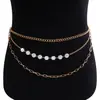 Cadena de cintura de perlas artificiales y pedrería multicapa de moda transfronteriza europea y americana, accesorios de cadena para el cuerpo de chica sexy caliente para bikini femenino
