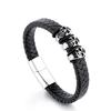 Pulsera de cuero con calavera de moda de acero de titanio, pulsera de cuero trenzado para hombre, joyería de alta calidad, venta caliente transfronteriza