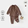 Conjunto de dos piezas de algodón suave Clase A para bebé recién nacido de otoño, ropa de otoño de manga larga para niños y niñas, conjunto de ropa para el hogar para niños
