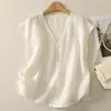Nuevo top tipo chaleco de algodón y lino, una camisa de verano ligera y casual con escote en V, corte holgado y efecto adelgazante, y es sin mangas