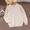 Suéter de alta calidad seleccionado 100% lana de color liso para niños y niñas, engrosado, de manga larga, jersey, top de capa base tejido