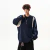 Tricô Masculino de Meio Zíper Cor Contrastante Estilo Preguiçoso Nicho Coreano Marca de Moda Americana Tricô Quente Jaqueta Pulôver para Casal