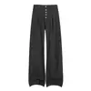 Calça Casual Plissada de Listras Verticais Estilo Americano para Homens, Marca Trendy Vibe, Calça de Botão Solta de Perna Larga Comprimento Total