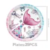 Pratos e copos de papel descartáveis de sereia roxa transfronteiriços suprimentos de decoração para festa de aniversário infantil banner e decorações de mesa
