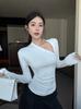 Tiro Real Precio Real Invierno Puro Deseo Estilo Chica Picante Hueco Hueso de la Clavícula Expuesto Ajustado Al cuerpo Engrosado Cepillado Camiseta Interior Base
