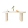 Mesa de comedor ovalada, mesa y sillas de comedor de madera maciza color crema, juego de casa vintage, mesa tipo isla estilo francés para apartamento pequeño, mesa de comedor minimalista