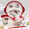 Venta al por mayor Creativo Vajilla Infantil Dibujos Animados Kitty Frozen Estudiante Resistente a Caídas Plato Cena Tazón Taza Cuchara Palillos Traje