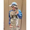 Otoño 2026 Nuevo Estilo Americano Moderno Casual Camiseta de Manga Larga Waffle con Estampado de Estrellas Desgastada para Hombre