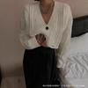 Cárdigan de punto con cuello en V, estilo corto sexy europeo y americano, suéter chaqueta de manga larga retro con trenzado de Amazon para mujer