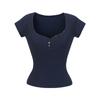 Estilo Pura Luxúria Sexy Slim Gola Coração de Pêssego Manga Curta Camiseta para Mulheres Verão Novo Sexy Emagrecimento Look Ombro Direito Top de Base