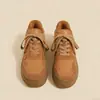601 Zapatillas Deportivas de Cuero Genuino con Suela Gruesa para Mujer, Aumentadoras de Altura, Estilo Vintage de Primavera, Caña Baja, Versátiles, con Cordones, Zapatos Casuales